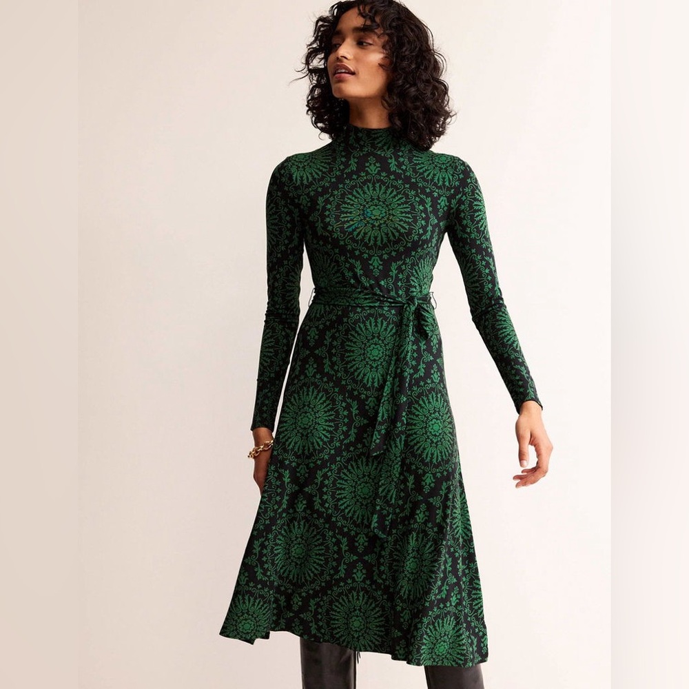 Boden Alberta Jersey Midi Dress Amazon Green Artizan Geo Size 6R
